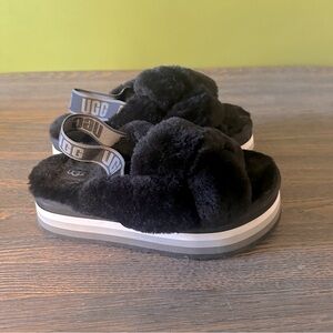UGG Disco Knot Sherpa Platform Slide Sandal Slippers Black Size 9